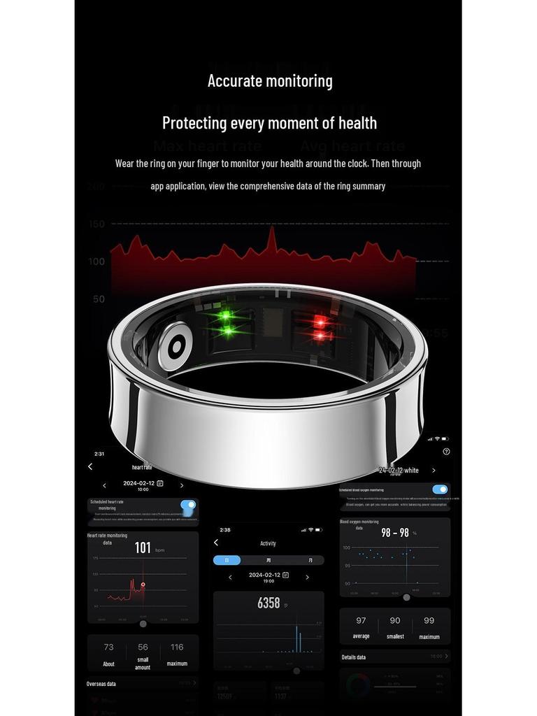 R09 Smart Ring: Heart Rate, Blood Oxygen, Sleep, Sports Tracker, Waterproof, Bluetooth Photo, with Charging Case