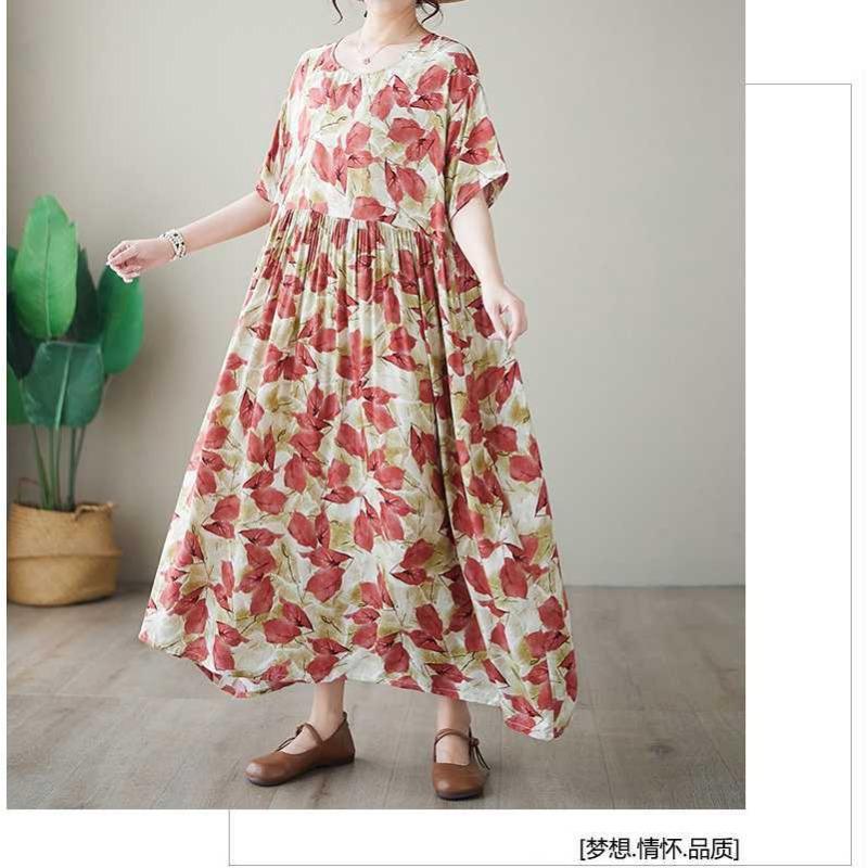 Simple Fashion Summer New Plus Size Round Neck Printed Dresses