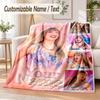 Taylor Swift Custom Name Flannel Throw Blanket Soft Warm for Sofa Bed Indoor Home Use