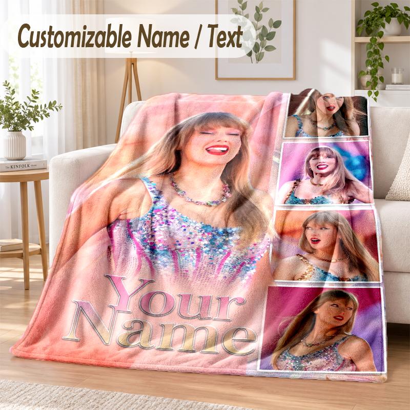 Taylor Swift Custom Name Flannel Throw Blanket Soft Warm for Sofa Bed Indoor Home Use