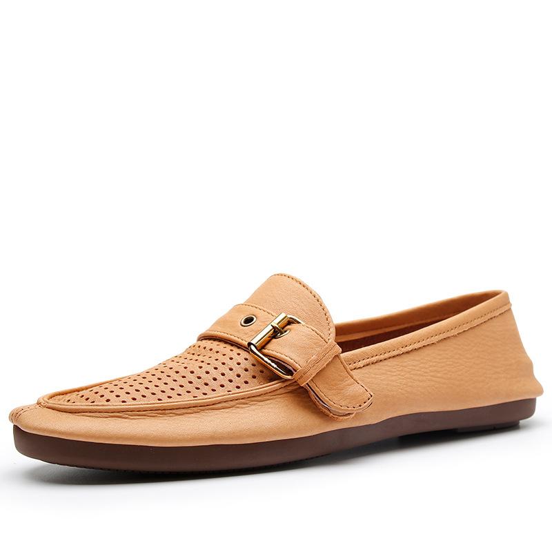 

2025 direct supply summer new breathable hollow leather shoes men s fashion casual sandals men s Doudou shoes 44