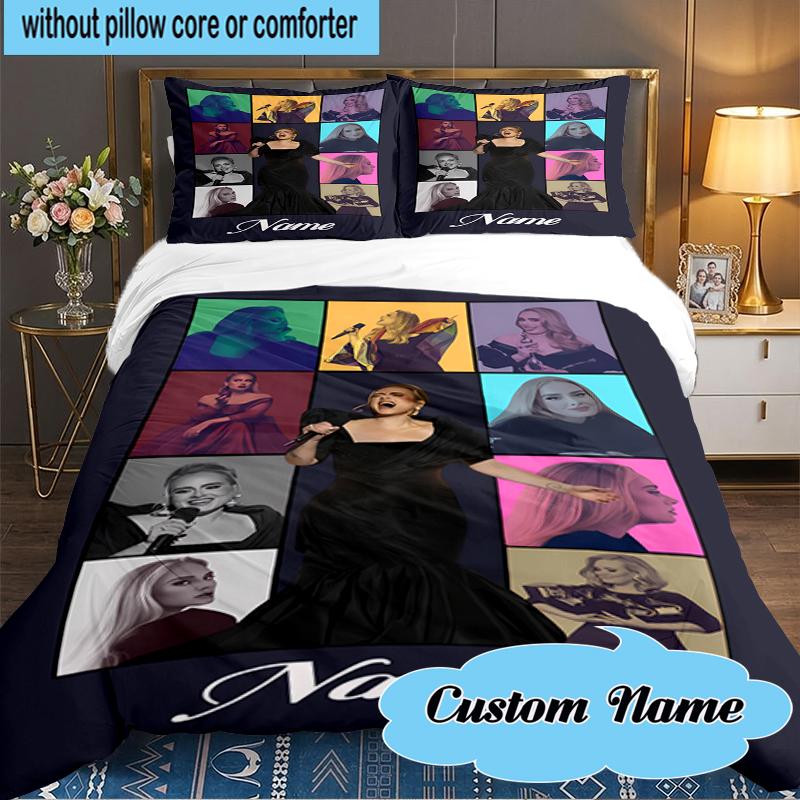 Custom Name Love Music Adele Bedding Set 3pcs, Bedding Set Including 1pc Duvet Cover And 2pcs Pillowcases for Bedroom, Dormitory Gift
