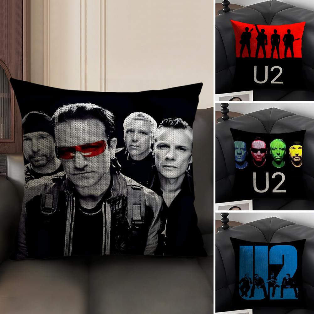 U-U2 Rockk Band Cushion Cover Natural Linen Organic Fabric Double-Sided Printing Sofa Home Decor Gift Pillow Case