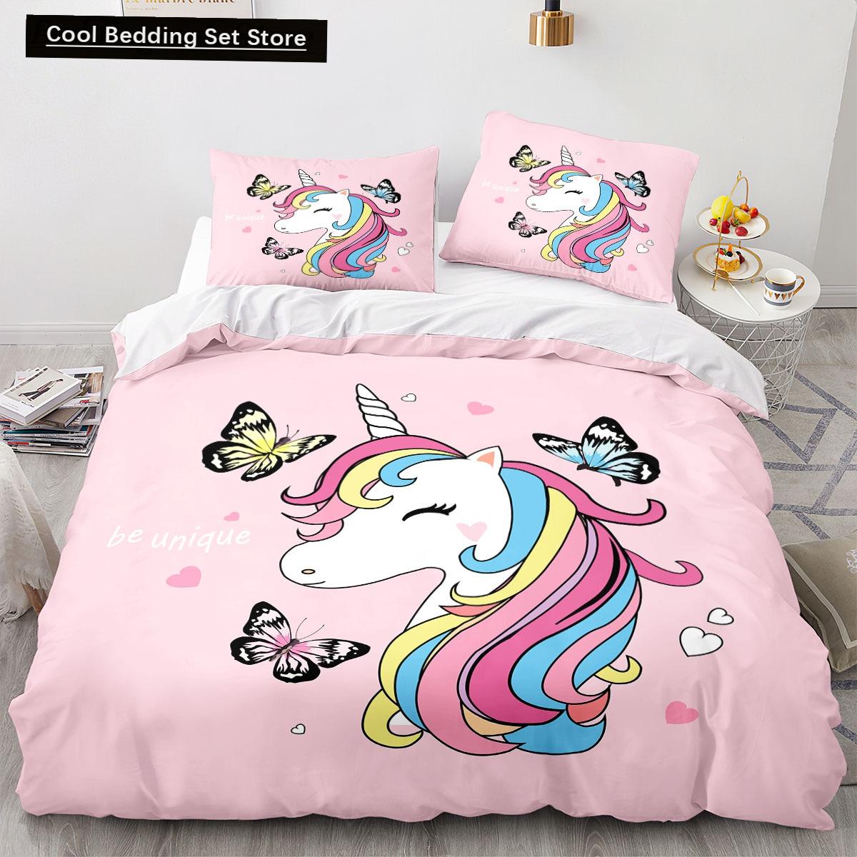 

Мультяшные радужные комплекты постельного белья с единорогами 135x200 Набор пододеяльника Наволочки Королева Односпальный Двуспальный Полуторный Размер Постельное белье для детей Девочек EU single(135x200cm)