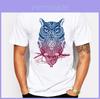 Camiseta com Estampa de Caveira e Lâmpada de Coruja para Homens Casual Manga Curta Tecido Estampado Roupa Jovem