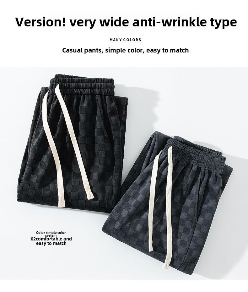 Men's Checkerboard Corduroy Wide-Leg Pants - Casual, Loose Straight Fit for Spring and Summer