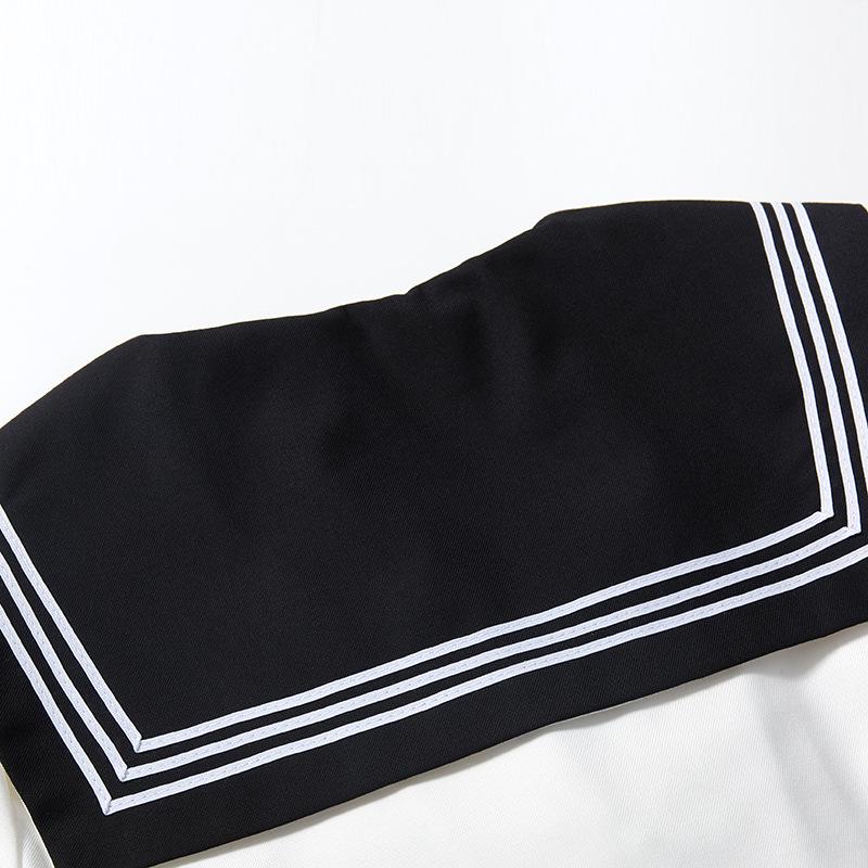 Black Collar White Sailor JK Uniform Set with Pleated Skirt