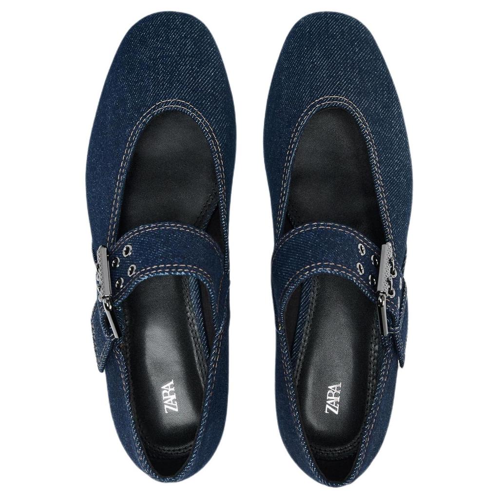 Zara Lightweight Trendy Fashion Simple Buckle Decor Denim Ballet Flat Casual Shoes Women Flats Blue 13589510-38