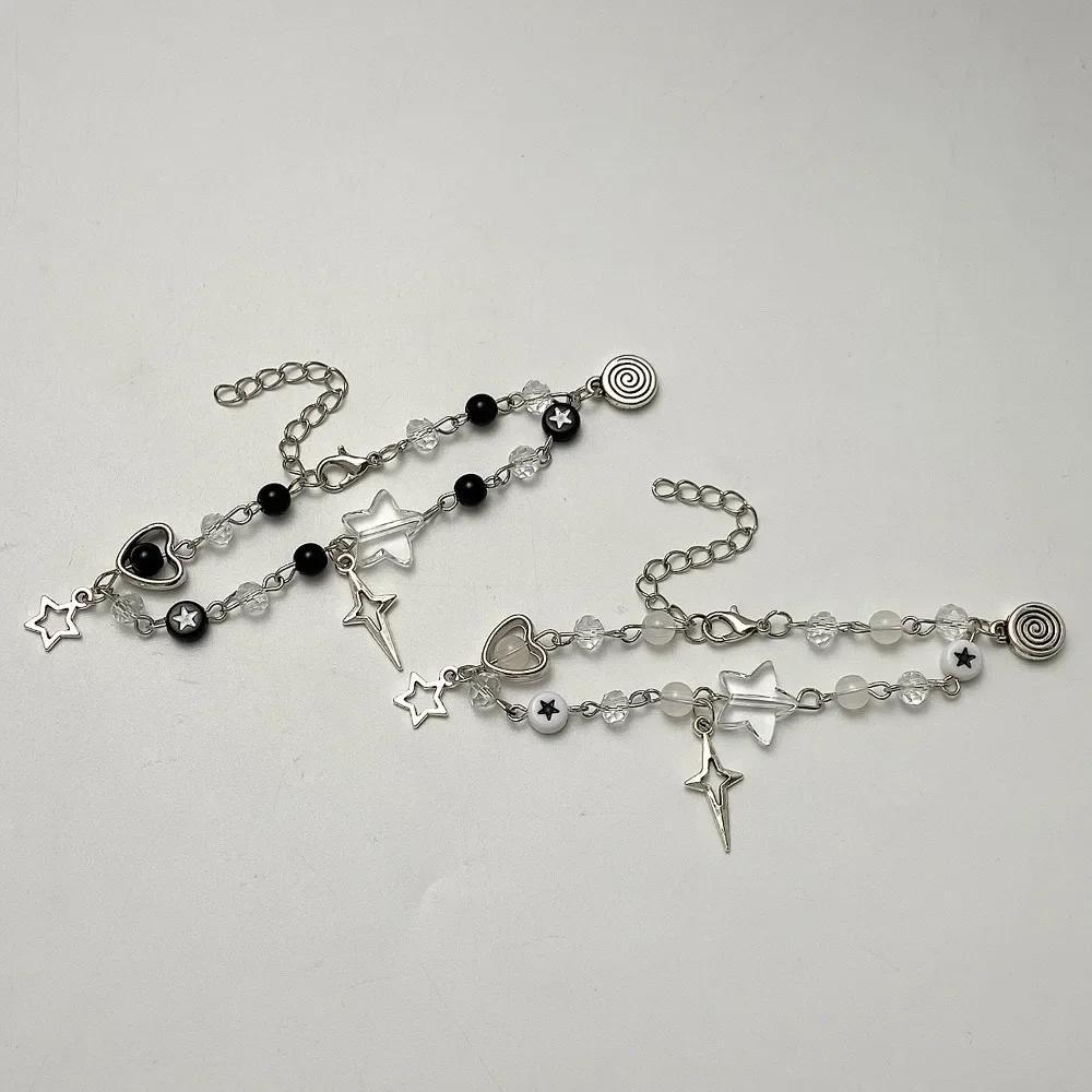 Punk Style Hollow Four Pointed Star Couple Bracelet for Women Men Creative Design Handmade Guitar Heart Bangle Y2K Jewelry Gift