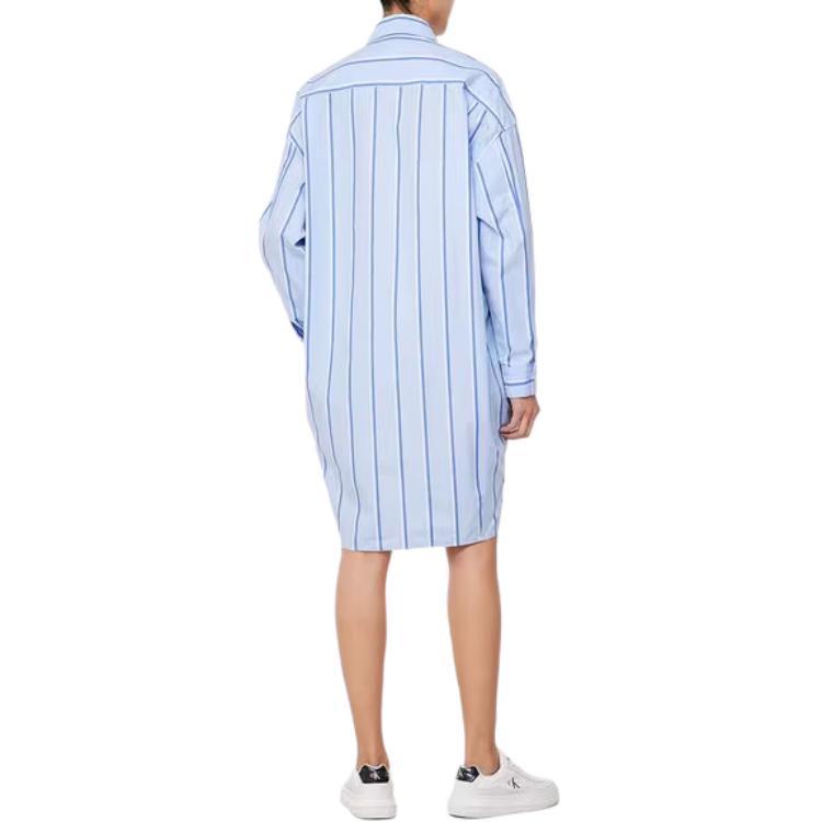 Calvin Klein Striped Lapel Single-Breasted Short Sleeve Dress Women dresses Blue 47AB009-VXS