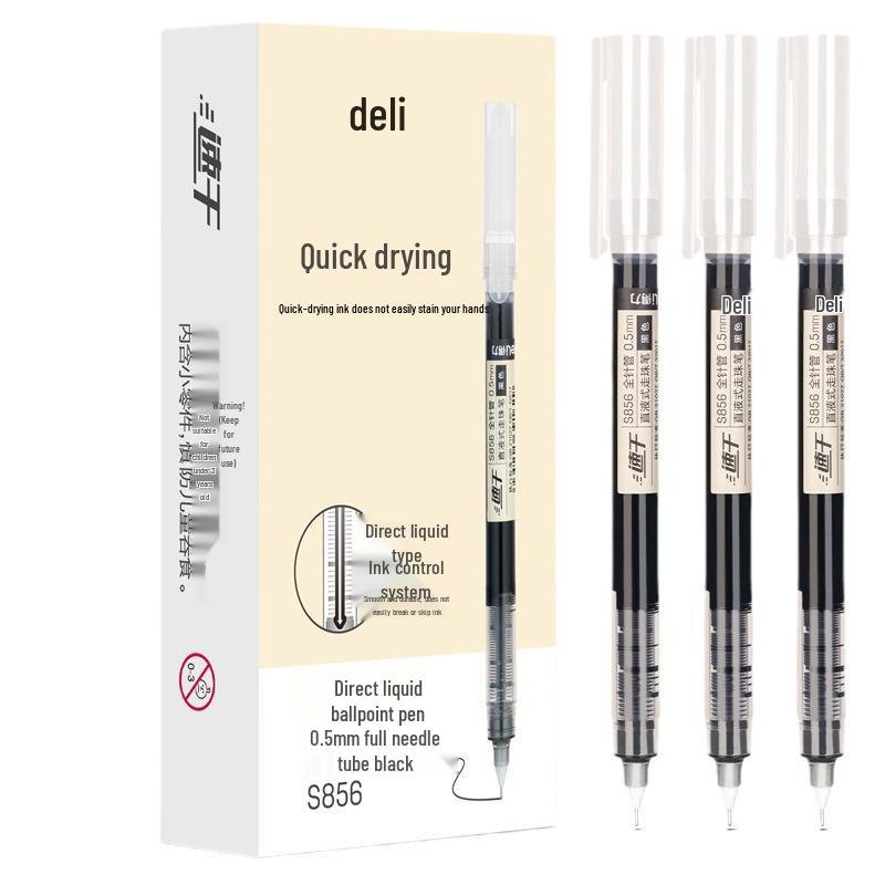 Deli S856 Black 0.5mm Quick-Drying Rollerball Pen: High-Quality Needle-Tip for Smooth Writing
