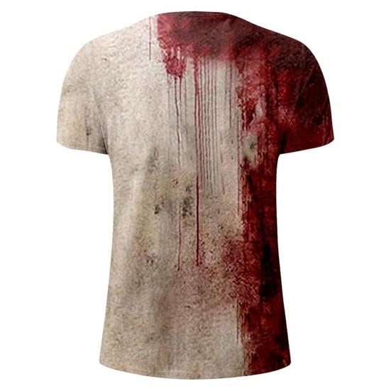 Men Halloween T-shirt Spooky Crew Neck Short Sleeve Tee Blood Stain Print T-shirt for Halloween Dress-up Horror Themed Party