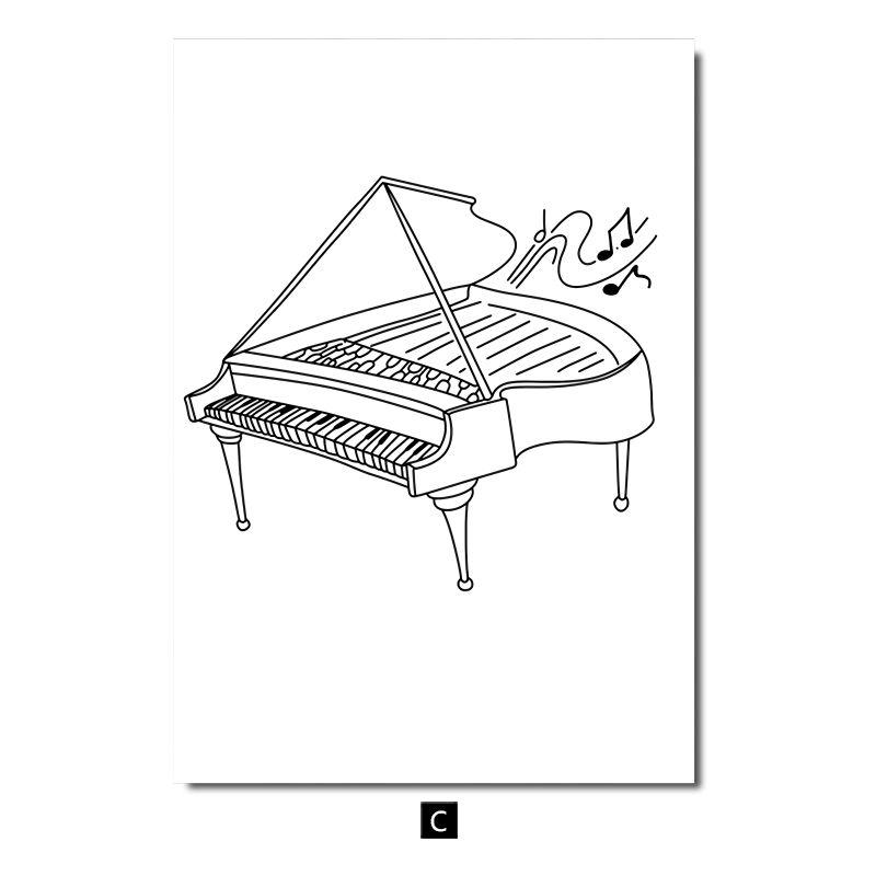Modern Minimalist Line Musical Instrument Piano Guitar Drum Kit Note Music Poster Nordic Living Room Bedroom Wall Art Home Decor