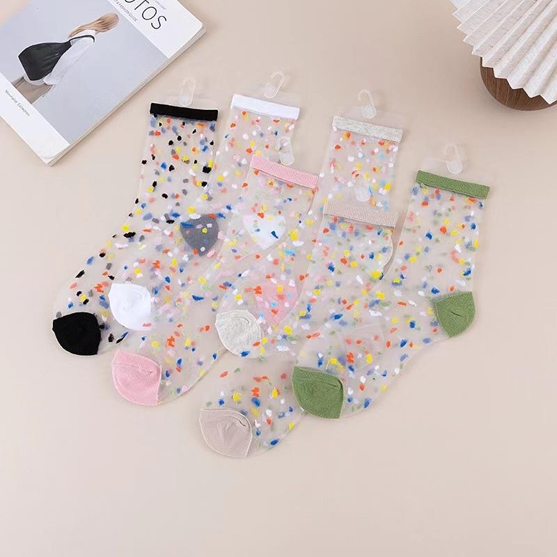 

6 пар/лот Женские прозрачные чулки-носки из стекла и шелка, ретро в горошек, тонкие шелковые японские носки до щиколотки для весны и лета One Size