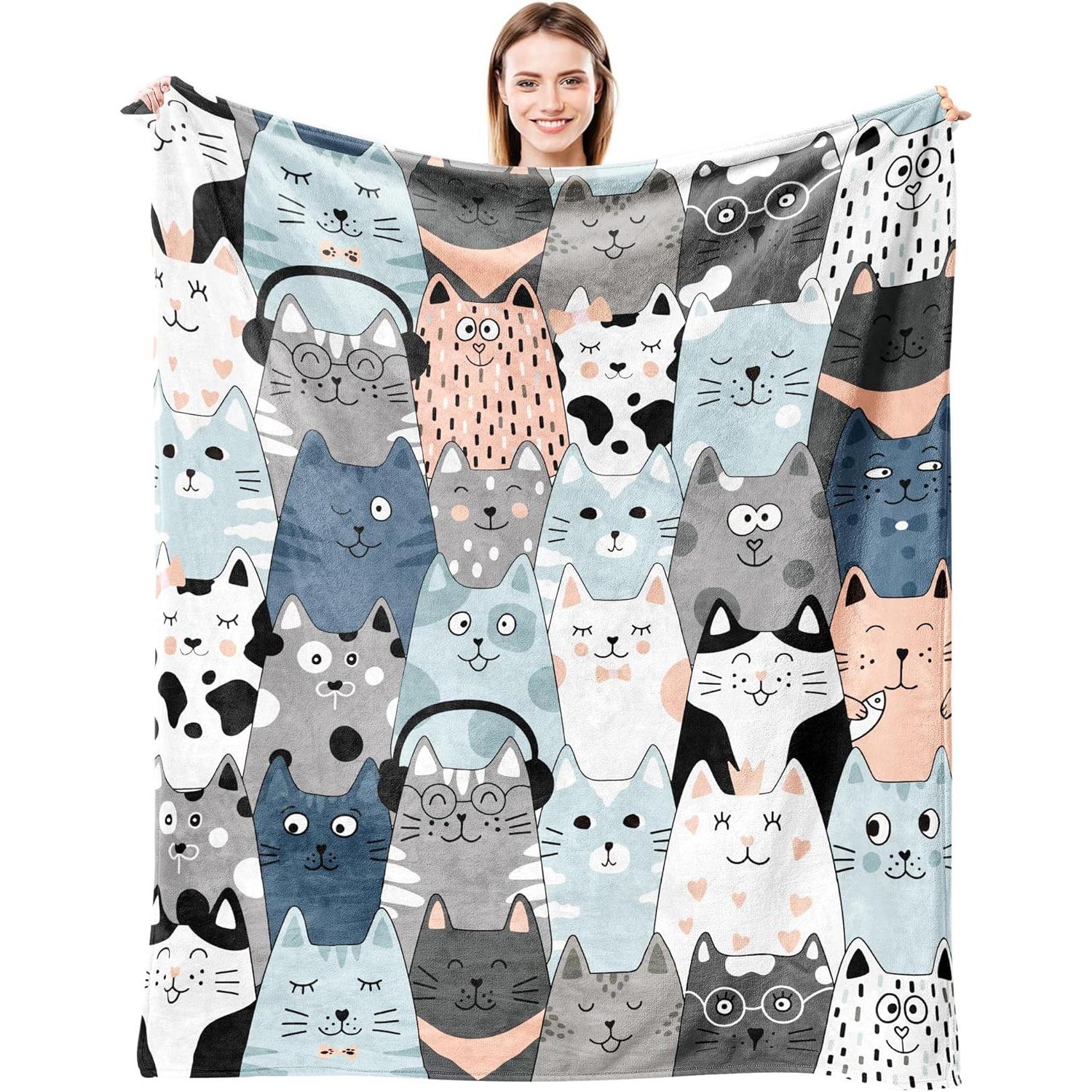 Shunika Chen Unisex Cat Blanket Ultra Soft Flannel Merch Cat Throw Blanket Stuff Gifts For Cats Lovers For Girls Women Kids Boys Adults 50X40inch