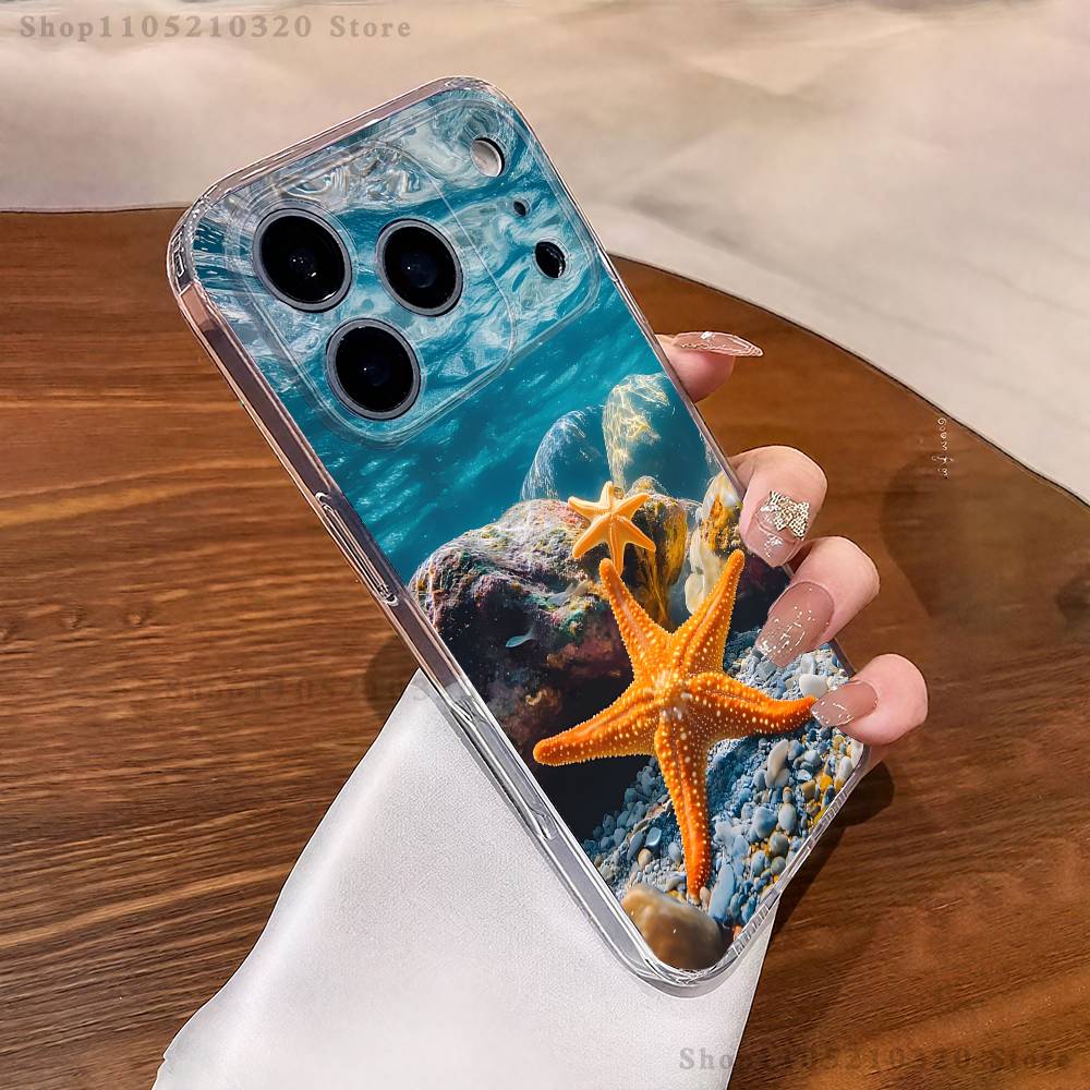 starfish shells Phone Case For iPhone 17,16,11,15,13,14,12,Air,Mini,Plus,Pro,Max,Plus,E Clear Soft Shell