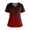 Women's Fashionable Printed V Neck Double Pocket Short Sleeved Shirt With Slit Hem Uniform And Worker Top
