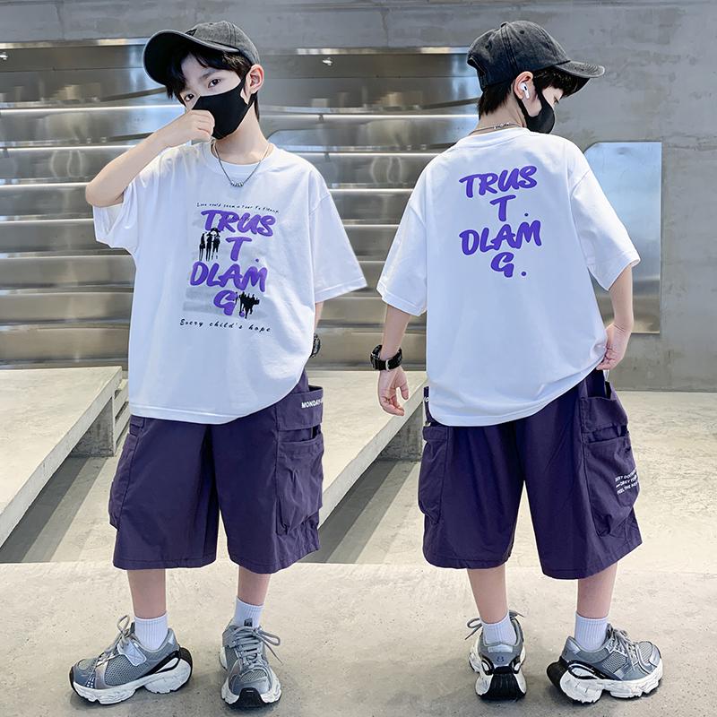 Boys' summer suit short sleeved loose 2026 new style children's summer boys' T-shirt two-piece set, men's god cool and handsome