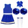 Girls Cheerleading Outfit Sleeveless V Neck Crop Top and Elastic Waist Skirt Set with Bowknot 2Pcs Hand Flowers