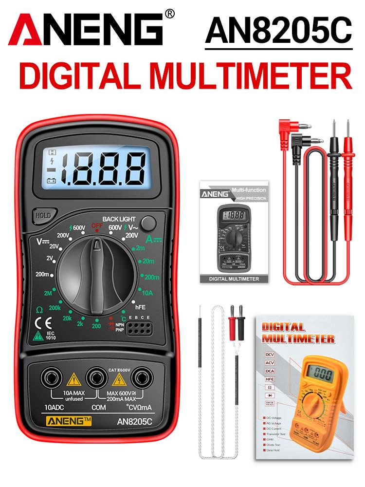 Digital Multimeters 1999 Counts 600V AC/DC Voltage Temp Test for Car Repair Backlight hFE Triode DIY Test Tool ANENG AN8205C