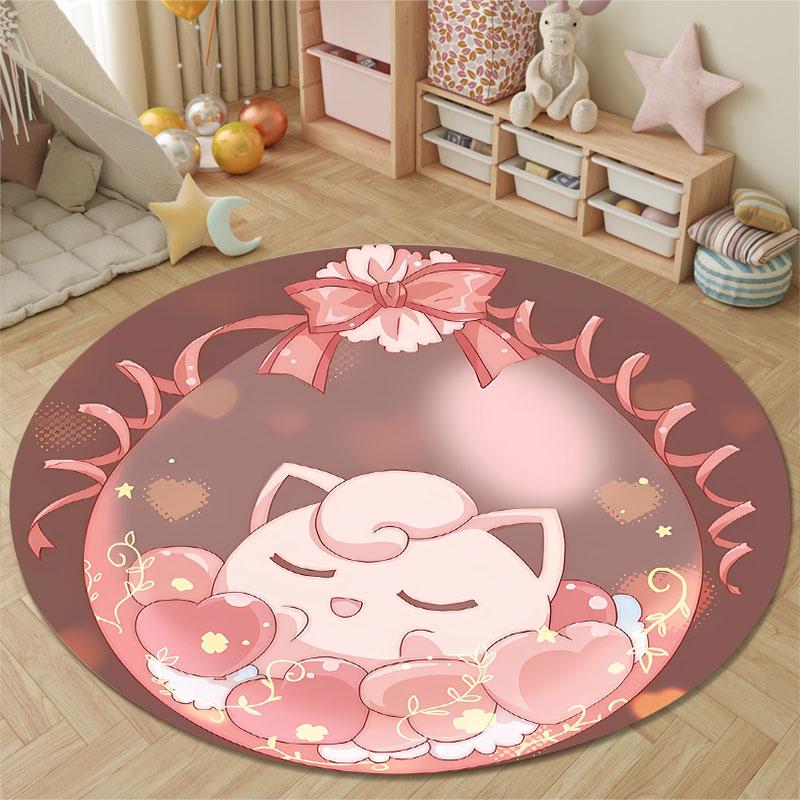 Jigglypuff Pokémon Sleeping in a Crystal Egg Round Rug, Soft Pink Dreamy Style Design, Soft Non-Slip Washable Area Mat, Soft Touch