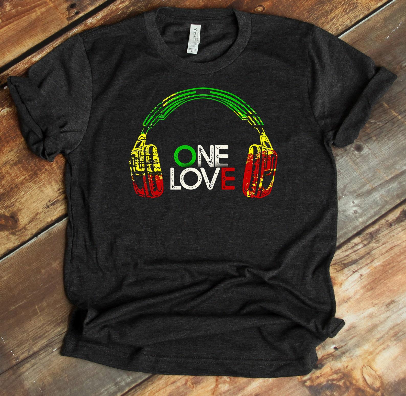 One Love Shirt - Rastafarian Headphones - Reggae - Jamaican Pride XL