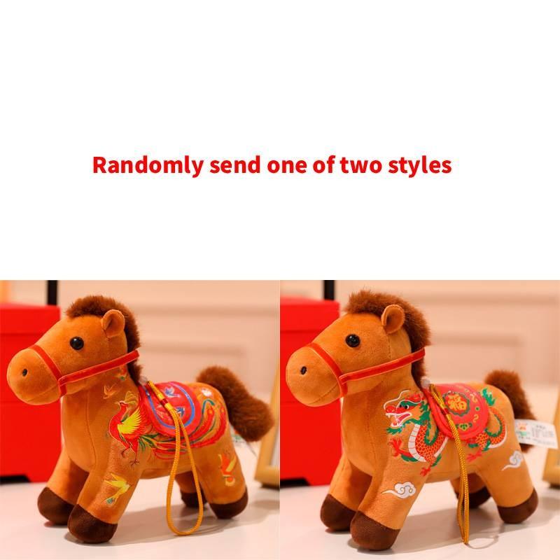 Pony Plush Pendant Backpack Charm With Dragon Phoenix Flower Embroidery Design For Chinese New Year Gift