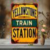 8x12 Inch Rustic Waterproof Vintage Metal Sign - Yellowstone Train Station Wall Art for Home, Garage, Bar, Farmhouse Decor