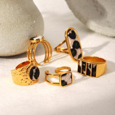 Edelstahl Leopardenmuster Geometrischer Offener Ring mit Nicht-Verblassendem Titanstahl