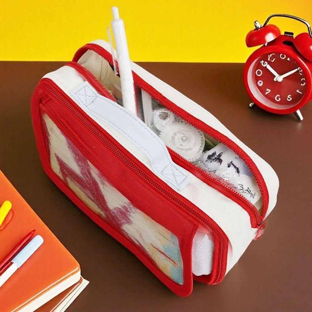 Large Capacity Pencil Storage Bag Cartoon Zipper Stationery Bag Pen Organizer Pouch  Children