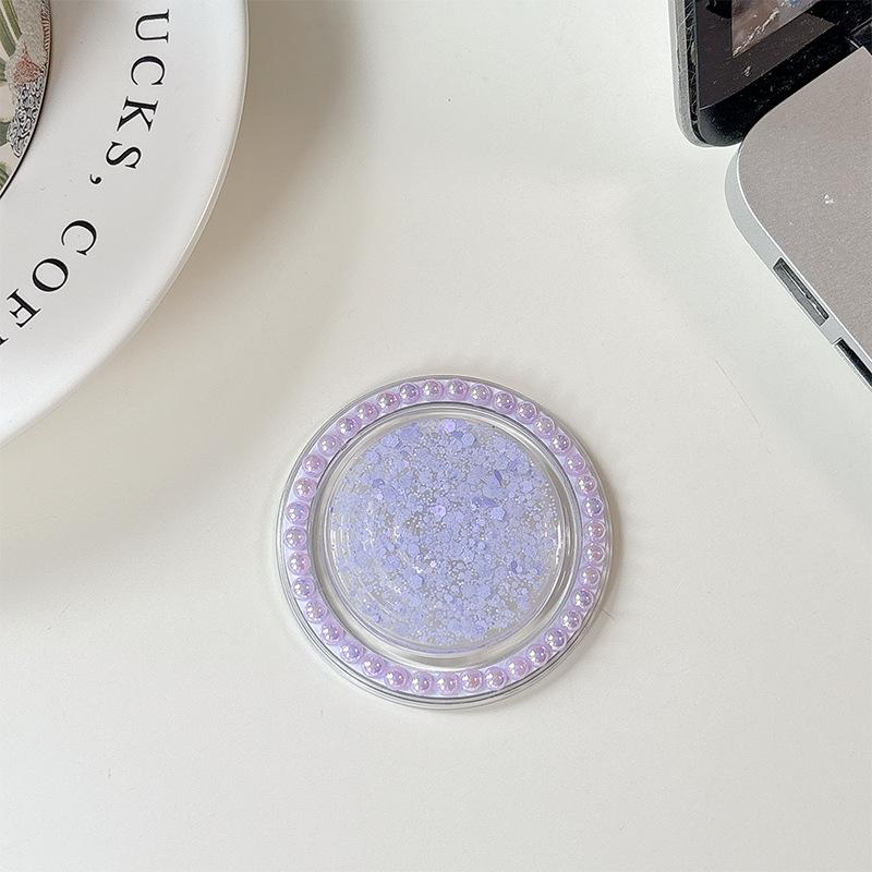 Creative Solid Color Epoxy Pearl Sequin Glitter Mobile Phone Airbag Holder Magnetic Desktop Support Lazy Ring
