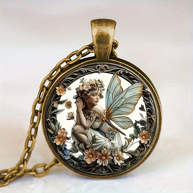 Vintage Angel Fairy Glass Pendant Necklace Elegant Fantasy Theme Jewelry