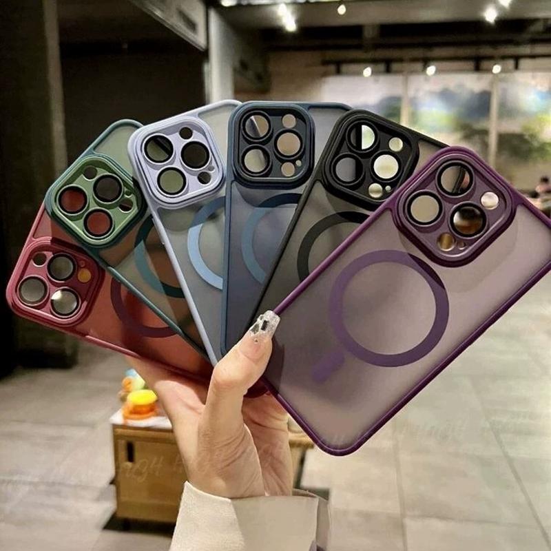 Luxury Magsafe Wireless Charge Matte Phone Case For iPhone 11 12 13 14 15 Pro Max Plus Transparent Magnetic Bumper Cases Cover