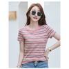 Damska letnia casualowa luźna koszula gładka w paski z krótkim rękawem, pulower z okrągłym dekoltem, wszechstronne topy w stylu Y2K