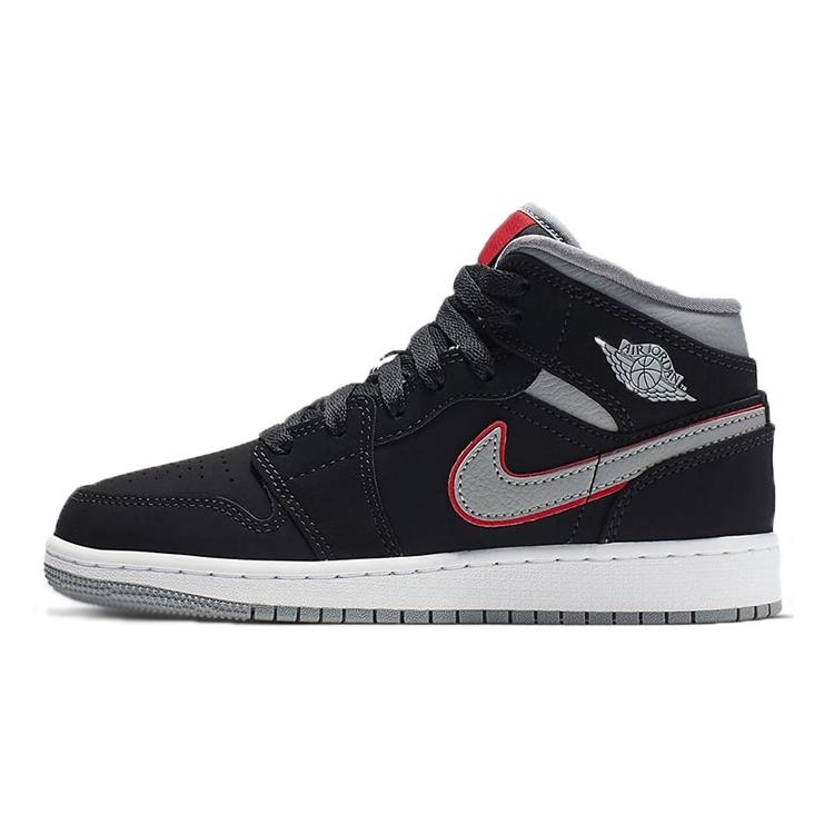 New Jordan 1 Mid Black Particle Grey Gym Red GS 554725-060