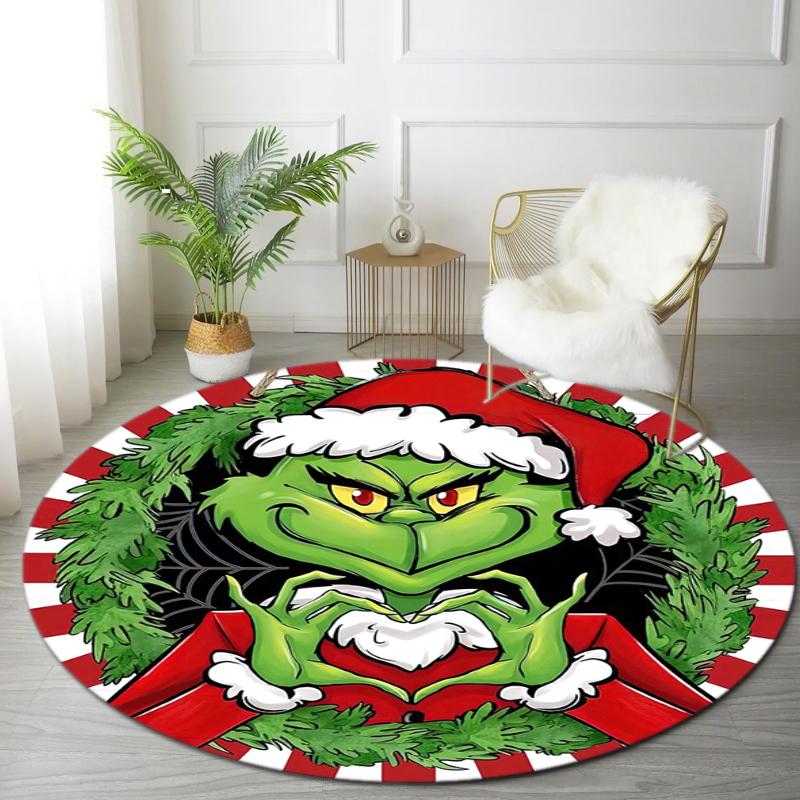1pc Grinch Round carpet Painted Printed circular carpet, home door mat, outdoor travel protection carpet