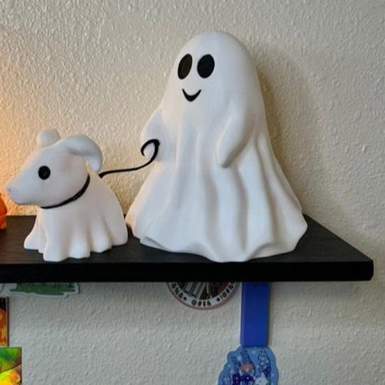 Halloween Ghost Walking Dog Statue Spooky for Halloween Home Tabletop Ghost Dog Figurine Garden Decor