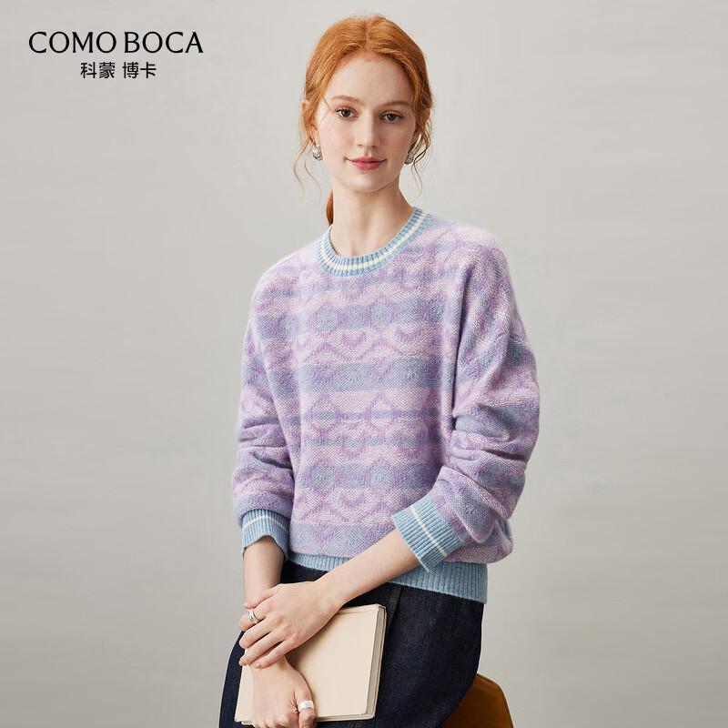 Komonboka Women's 100% Cashmere Crewneck Jacquard Knit Sweater