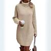 Women's High Neck Button Detail Knit Sweater Dress Loose Sleeve Mini Dress Multi Colors