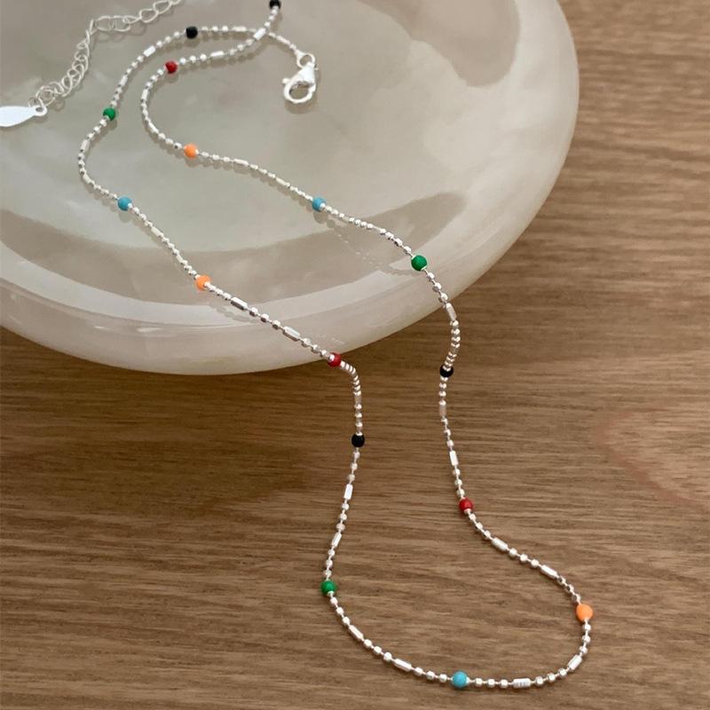 Rainbow Bean Necklace & Bracelet Set: Korean Style, Fashionable, Versatile, Trendy Clavicle Chain for Women.