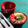 Disposable Japanese Style Red & Black Plastic Soup Bowls with Lids