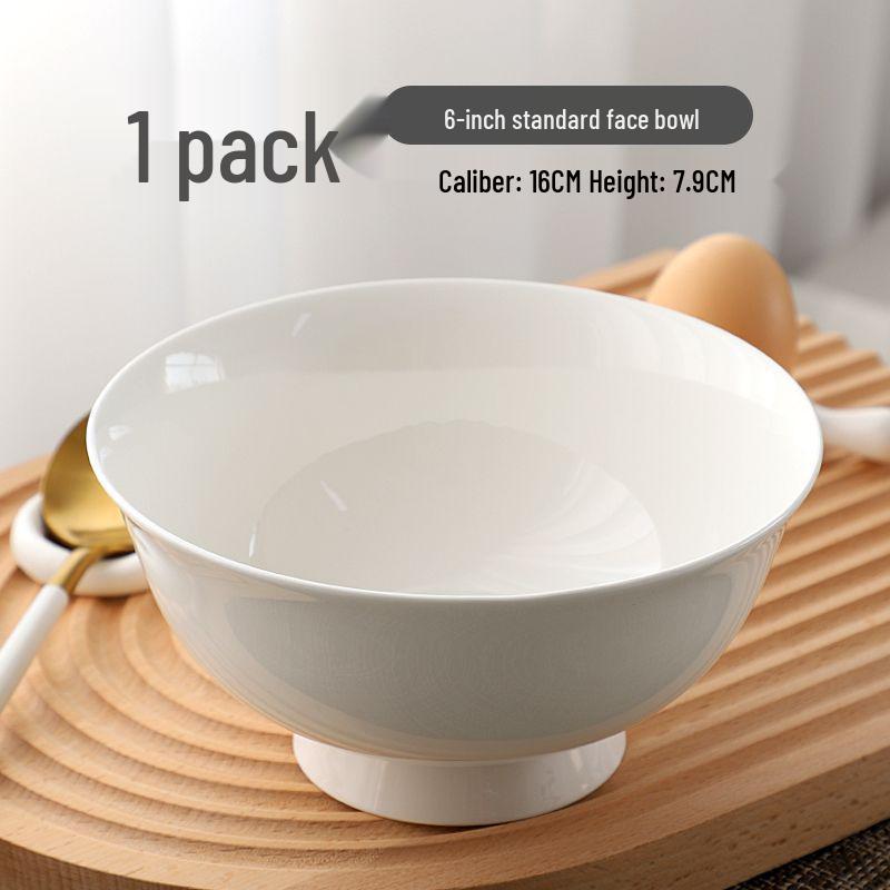 Jingdezhen White Bone China High-Foot Bowl - Multi-Size Anti-Scald Rice, Noodle & Soup Ceramic Tableware.