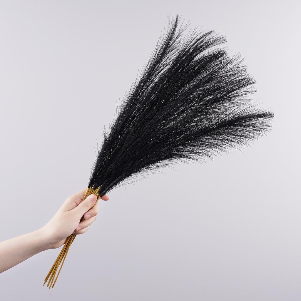 10pcs/20pcs Black Artificial Pampas Grass Fluffy Faux Boho Chic Decor Vase Fillers Halloween Party Wedding Centerpieces Decor