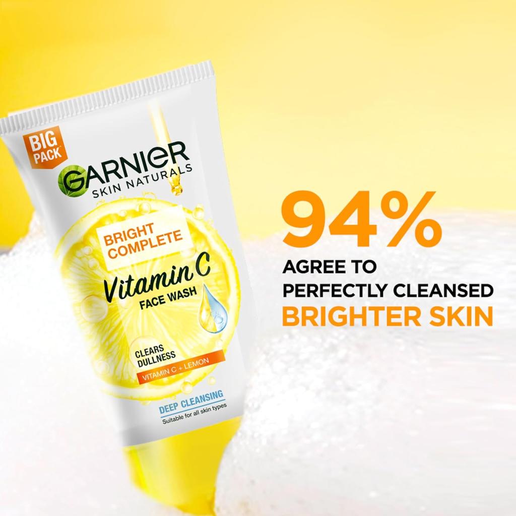 Garnier Skin Naturals Bright Complete Vitamin C Face Wash For Brighter and Glowing Skin - Daily Cleanser, 150g