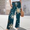 Ladies' Loose And Casual Christmas Printed Wide Leg Pants With Elastic Waistband Drawstring And Pocket Pants