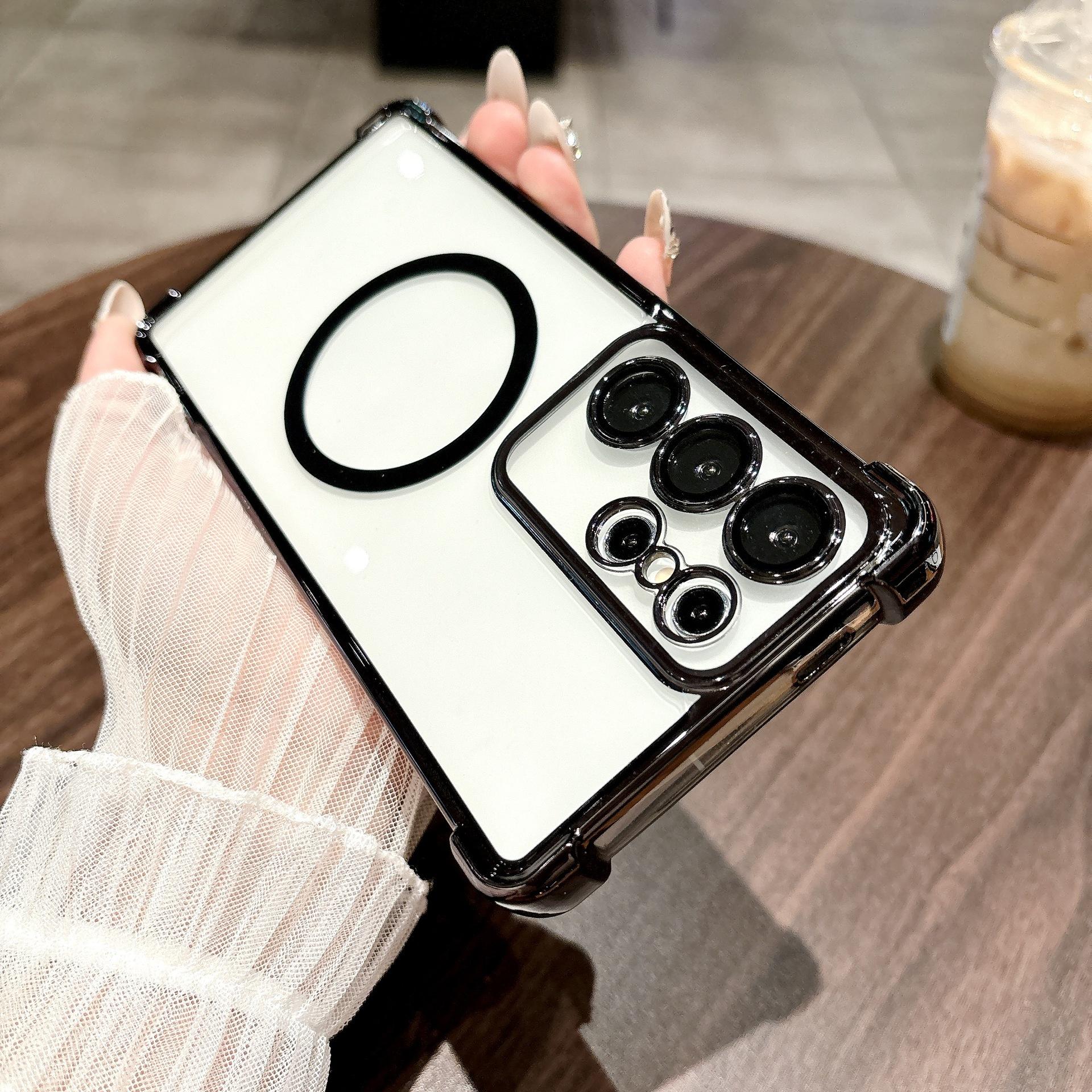 

Suitable for Samsung S25 Ultra Mobile Phone Case Four Corner Airbag Anti Fall Magnetic Charging S24 Transparent Electroplated Hard Shell 23F S22