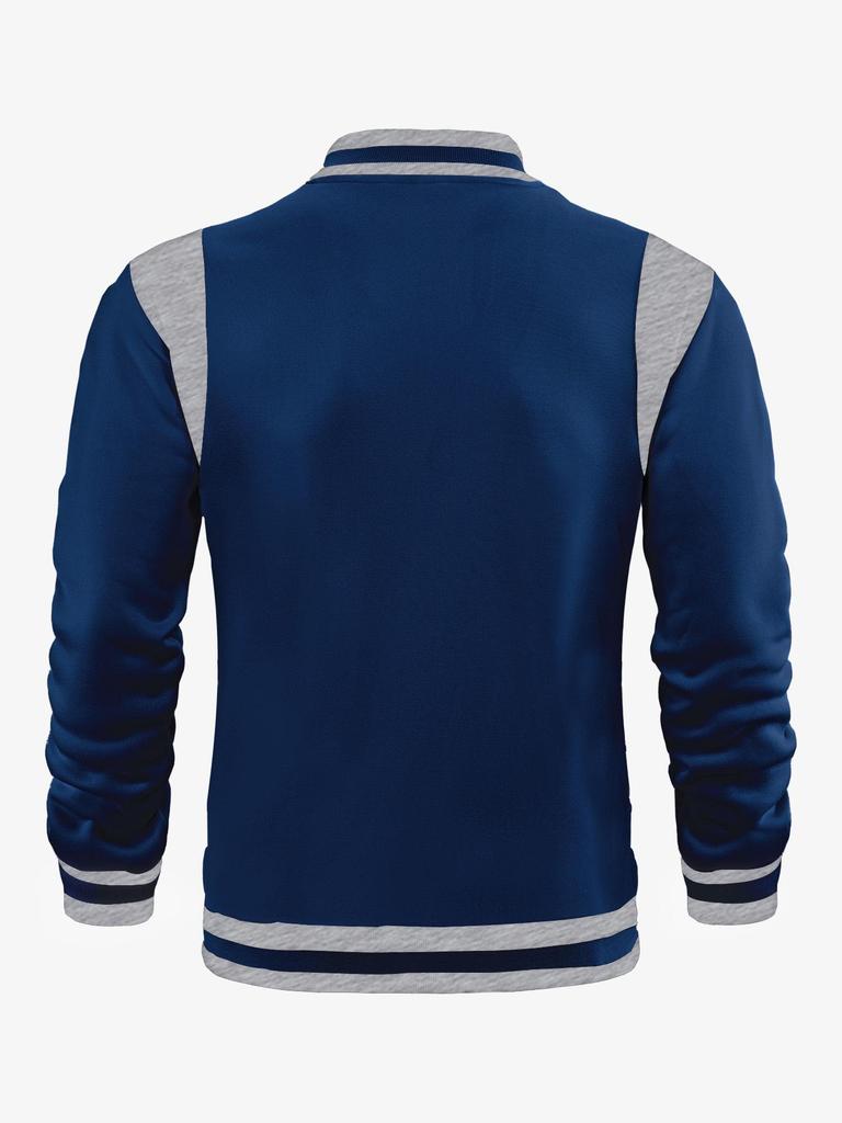 Men's Casual High Street Fleece-lined Patchwork Stand Collar Varsity Jacket