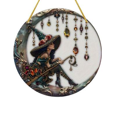 Moonlit Witch Crystal Pendant,20.32cm X 20.32cm Acrylic Catcher,Halloween,Party Wall Decoration X5G3