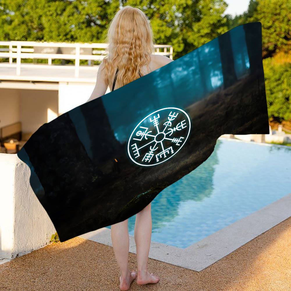 Wikinger Vegvisir Anime Strand Badetuch Weiches Saugfähiges Waschlappen Kindergeschenke für Kinder Reise Camping Fitnessstudio
