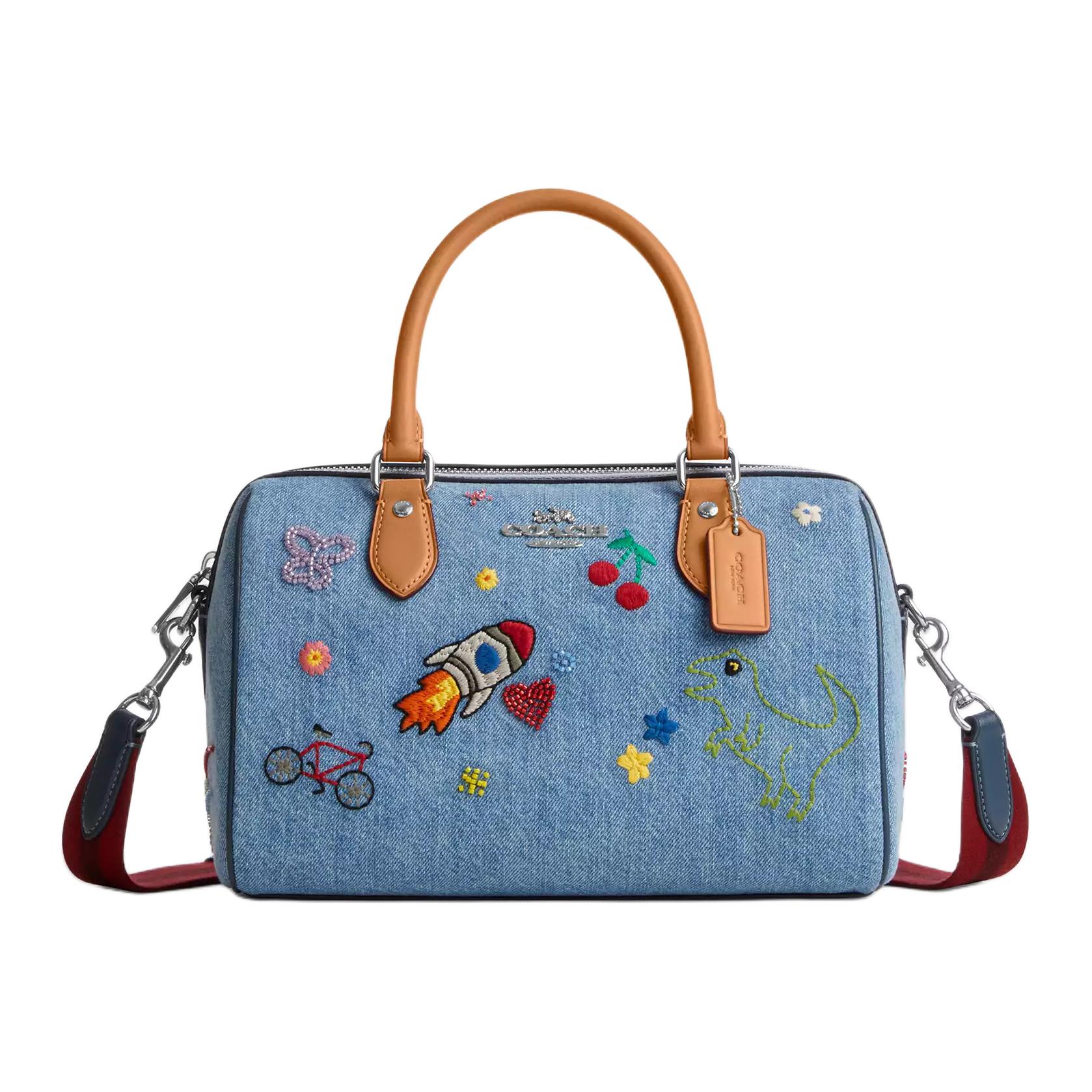 

Coach Rowan 25 Solid Color Embroidered Cartoon Pattern Boston Bag Women handbags Blue CDB77-SVUOI Basic Set (Bag+Dust Bag)